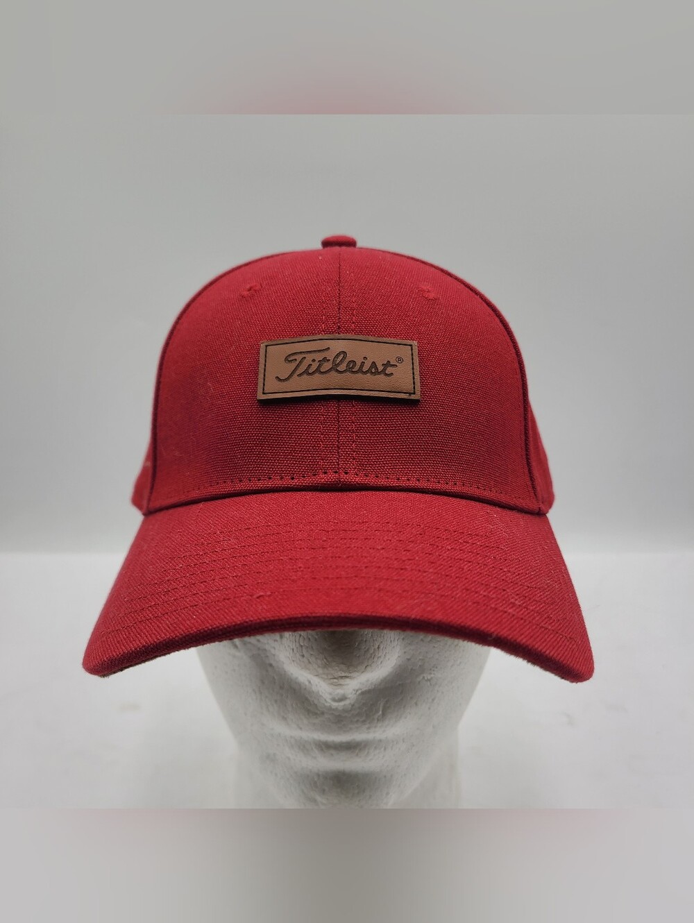 B55 Titleist Golf Hat Red Adjustable Leather Strapback Logo Patch Cap